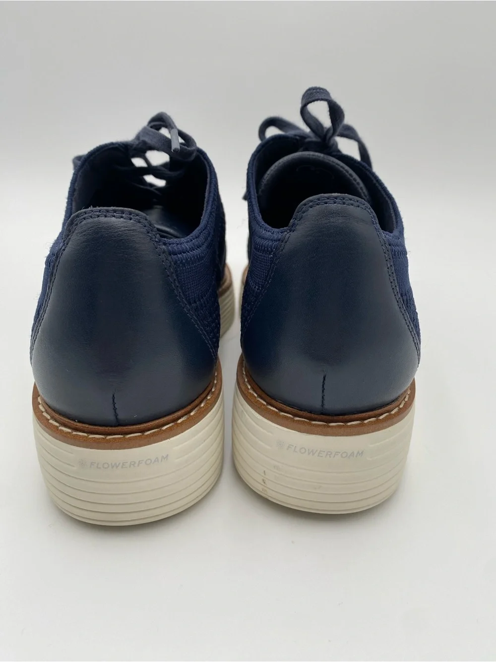 Cole Haan Navy Knit Lace-Up Oxfords with Tan Trim